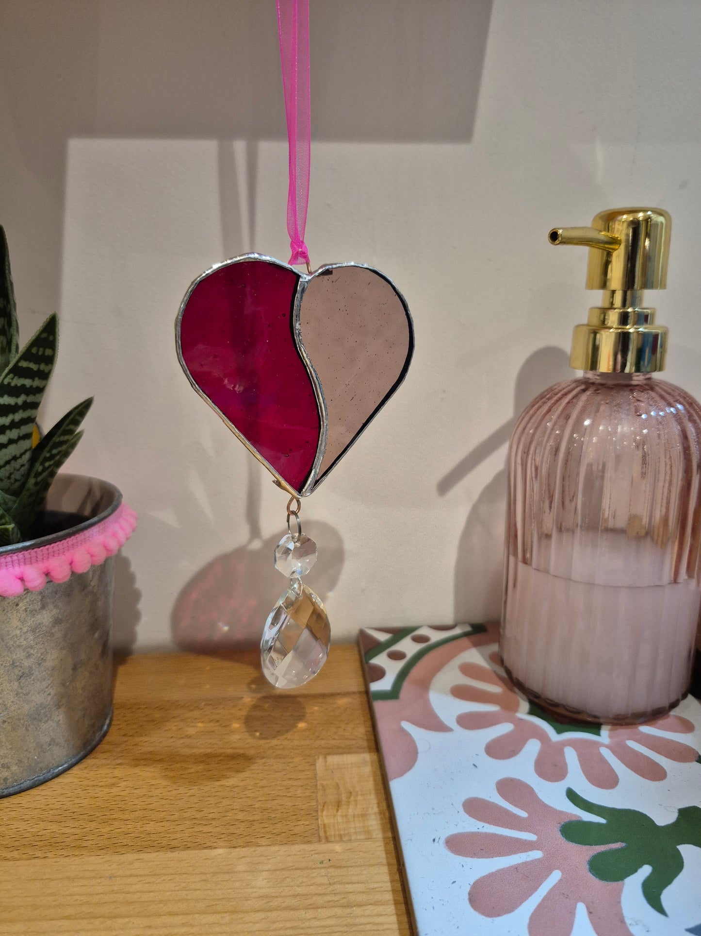 a red and pink stained glass suncatcher workshop